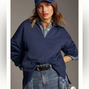 PILCRO for ANTHROPOLOGIE  Blue Johnny collar pullover sweatshirt size XS